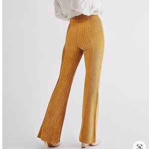 Free People Slim Pull-On Velvet Flare Pants in Yellow